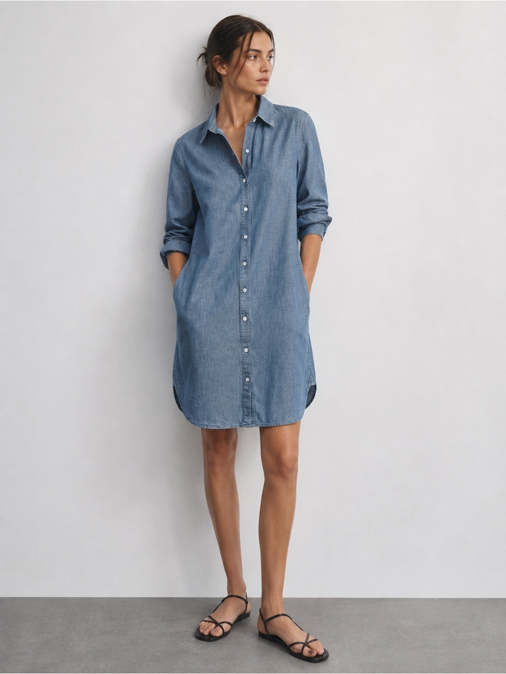 J. Jill Chambray Denim Button Front Shirt Dress Tunic XS 100% Cotton